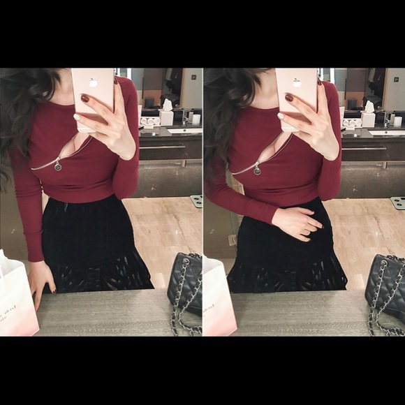 Zip zipper knit top wine size XS - Picture 1 of 3